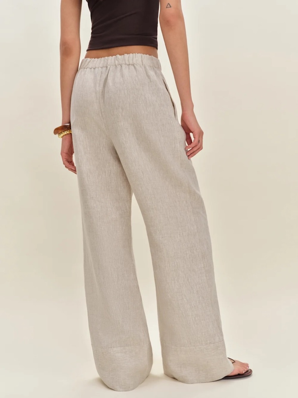 Reformation Fernando Linen Wide Leg Pant Oatmeal Elastic Waistband Size M Women - Picture 2 of 11